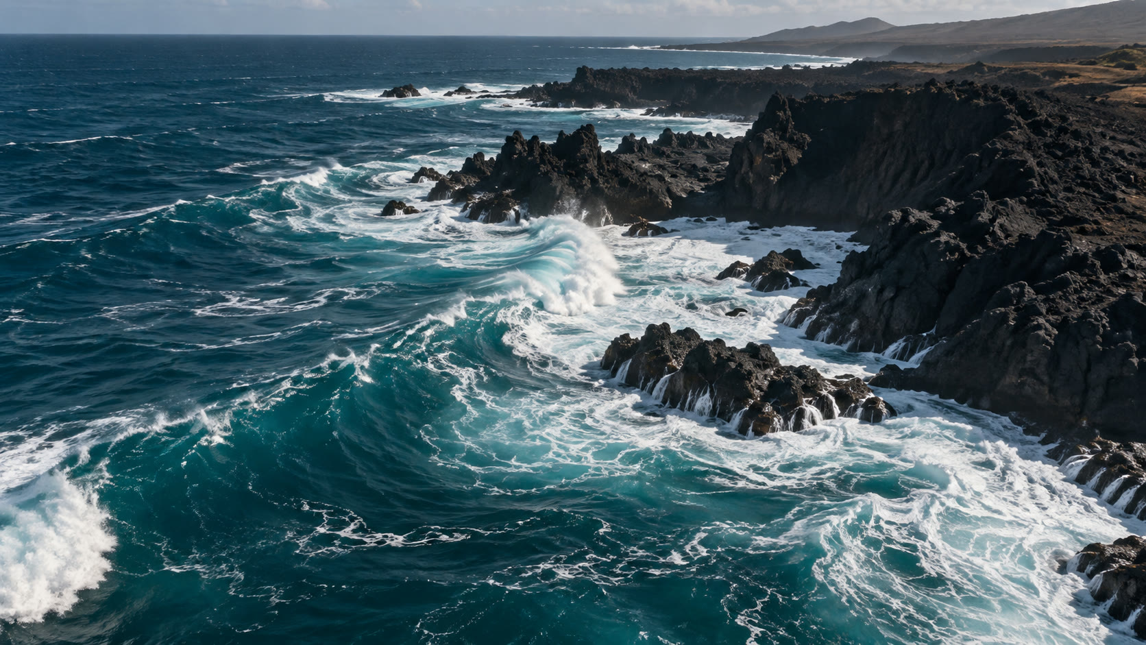 Ocean waves on a volcanic coast